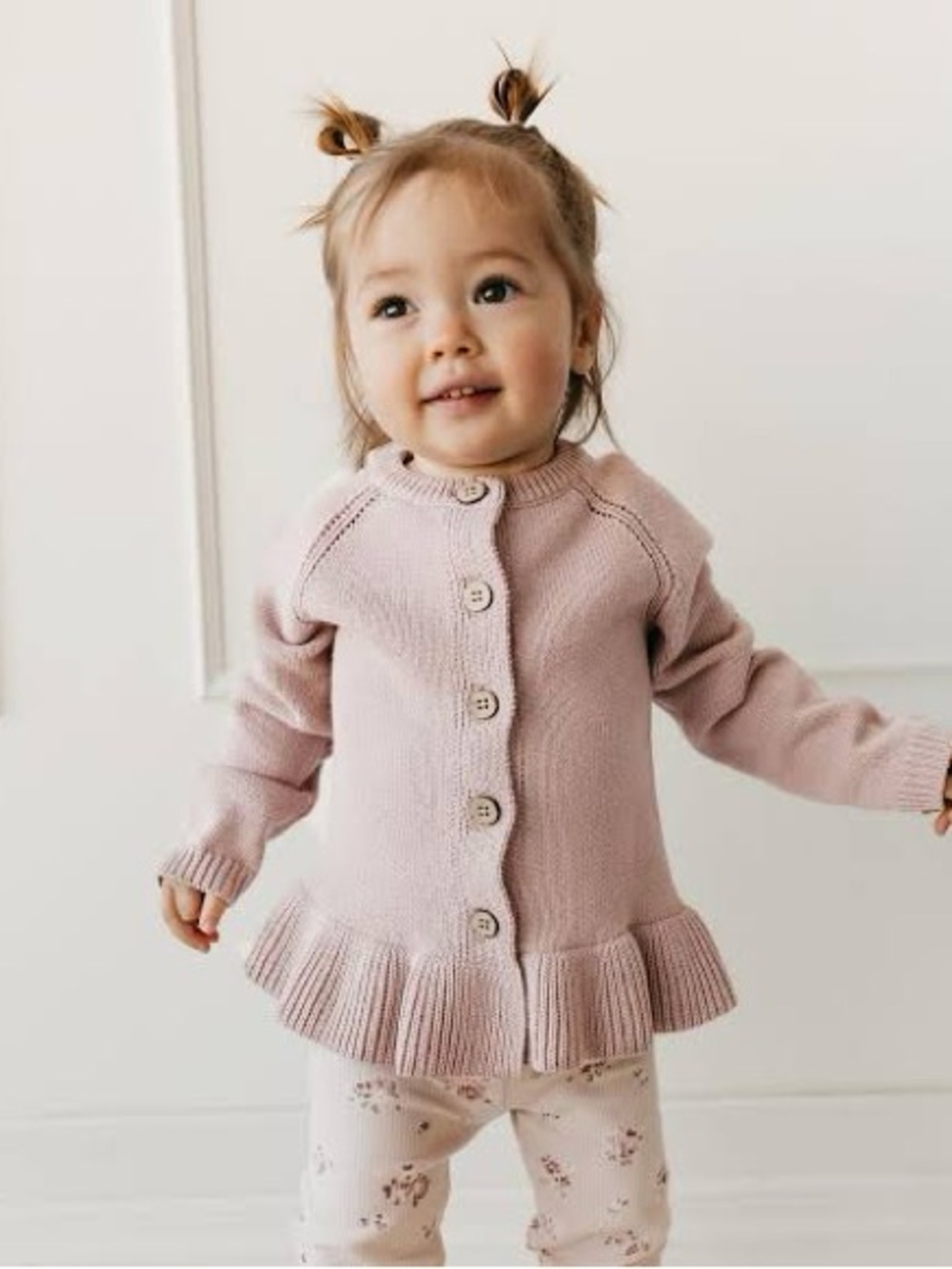 Jamie Kay Pink Knit Ruffle Hem Cardigan